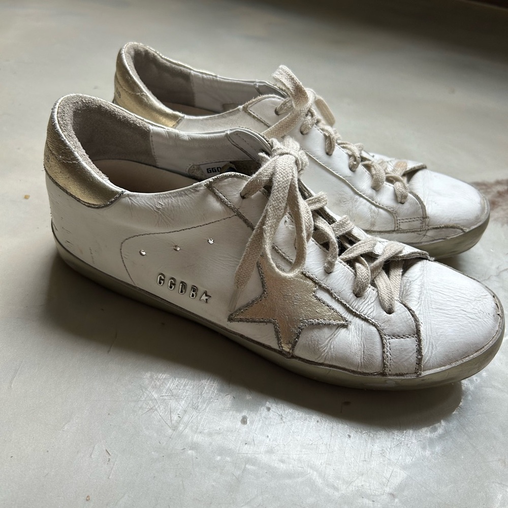 Golden Goose Women's White and Gold Sneakers